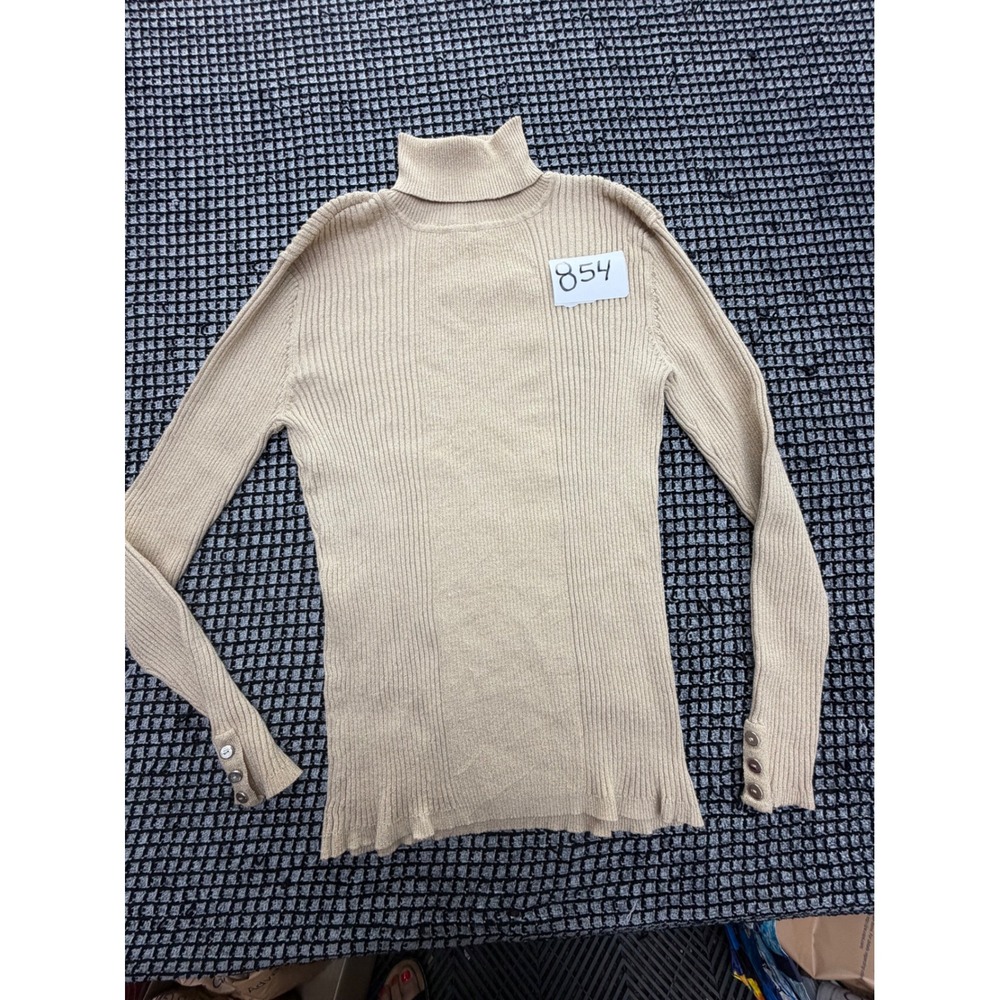Valerie Stevens Turtleneck Women Large Tan Gold Ribbed Metallic Top